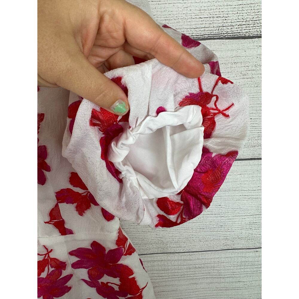 Entro Women's White & Pink Floral Puff Sleeve Open Back Mini Dress Size Large - Picture 8 of 11